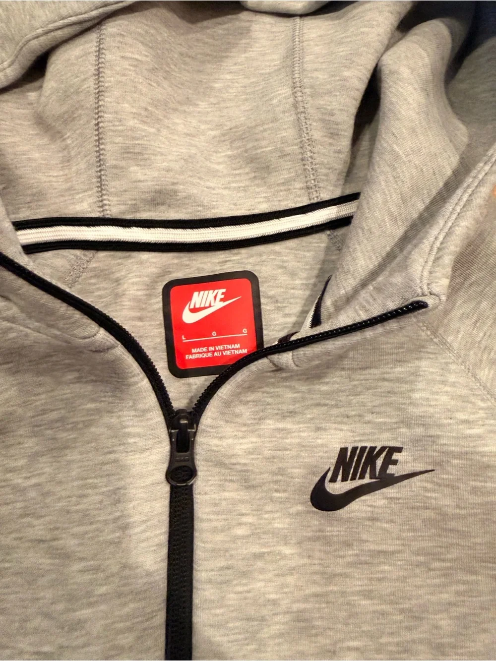 Nike Tech Light Grey Full-Zip Hooded Jacket with Black Accents